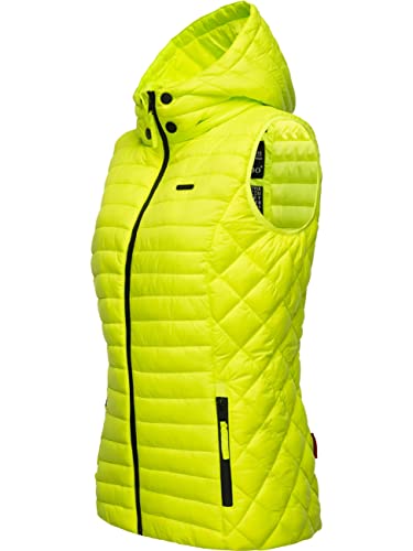 MARIKOO Damen Übergangsjacke leichte Steppweste mit Abnehmbarer Kapuze Hasenpfote Neon Green Gr. XS von MARIKOO