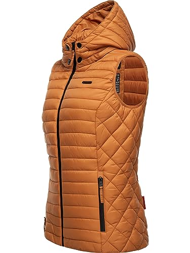 MARIKOO Damen Übergangsjacke leichte Steppweste mit Abnehmbarer Kapuze Hasenpfote Rusty Cinnamon Gr. XS von MARIKOO