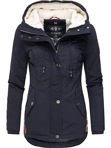 MARIKOO Damen Warmer Winter Kurzmantel mit Kapuze Bikoo Blau Gr. M von MARIKOO