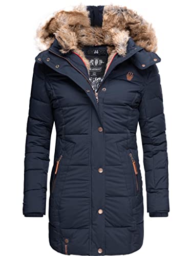 MARIKOO Damen Warmer Winter Steppmantel mit Kapuze Lieblings Jacke Blau Gr. L von MARIKOO