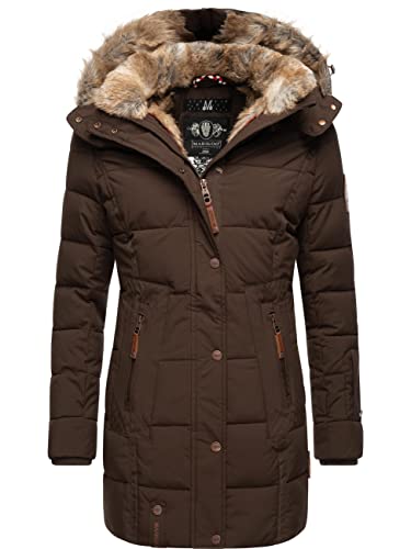 MARIKOO Damen Warmer Winter Steppmantel mit Kapuze Lieblings Jacke Dark Brown Gr. M von MARIKOO