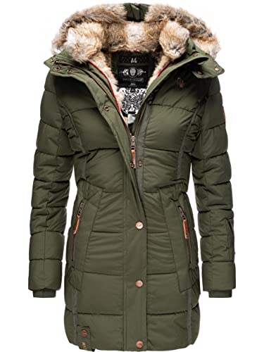 MARIKOO Damen Warmer Winter Steppmantel mit Kapuze Lieblings Jacke Olive Gr. L von MARIKOO