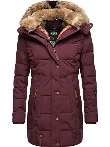 MARIKOO Damen Warmer Winter Steppmantel mit Kapuze Lieblings Jacke Wine Gr. M von MARIKOO