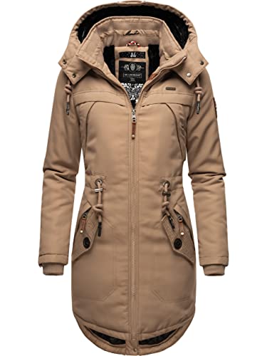 MARIKOO Damen Warmer Winterparka mit Abnehmbarer Kapuze Kamii Taupe Gr. L von MARIKOO