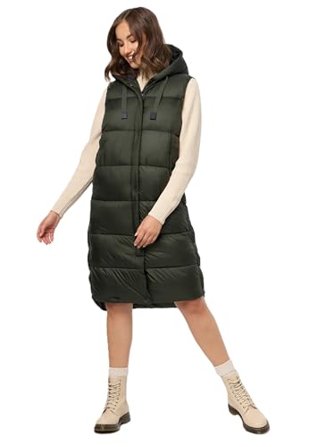 MARIKOO Damen Weste Steppweste lang gesteppte Übergangsweste Kapuze warm B967 [B967-Sayor-Dark-Olive-Gr.XXL] von MARIKOO