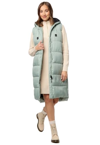 MARIKOO Damen Weste Steppweste lang gesteppte Übergangsweste Kapuze warm B967 [B967-Sayor-Smokey-Mint-Gr.M] von MARIKOO