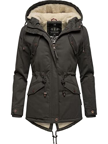 MARIKOO Damen warme Winterjacke mit kuscheliger Verstellbarer Kapuze Manolya Anthrazit Gr. S von MARIKOO