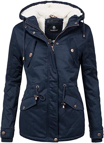MARIKOO Damen warme Winterjacke mit kuscheliger Verstellbarer Kapuze Manolya Blau Gr. L von MARIKOO