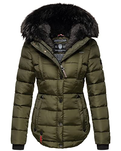 MARIKOO Damen Winter Jacke Herbst Stepp Kurz Parka warm Teddyfell gefüttert 6 Farben Camouflage XS - XXL Lotusblüte (M, Olive) von MARIKOO