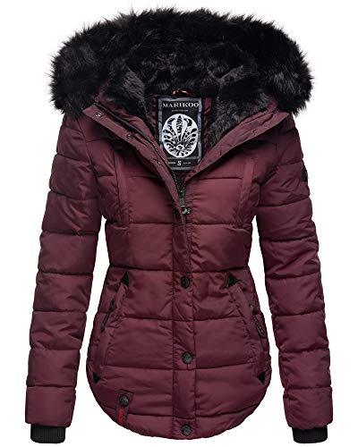 MARIKOO Damen Winter Jacke Herbst Stepp Kurz Parka warm Teddyfell gefüttert 6 Farben Camouflage XS - XXL Lotusblüte (M, Wine) von MARIKOO