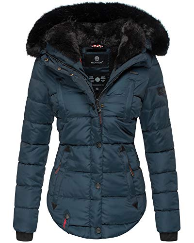 MARIKOO Damen Winter Jacke Herbst Stepp Kurz Parka warm Teddyfell gefüttert Lotusblüte 6 Farben Camouflage XS - XXL (S, Blau) von MARIKOO