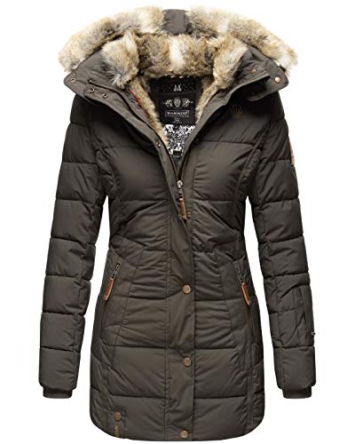 MARIKOO Damen Winter Jacke Mantel Parka warm gefütterte Winterjacke B817 [B817-Lieblings-Anthr.-Gr.M] von MARIKOO