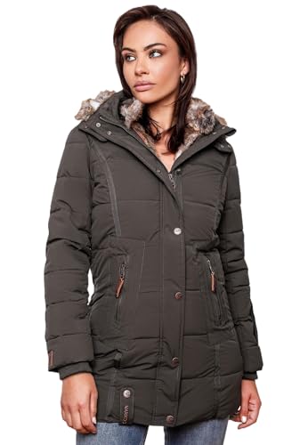 MARIKOO Damen Winter Jacke Mantel Parka warm gefütterte Winterjacke B817 [B817-Lieblings-Anthr.-Gr.XS] von MARIKOO