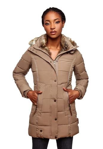 MARIKOO Damen Winter Jacke Mantel Parka warm gefütterte Winterjacke B817 [B817-Lieblings-Taupe-Gr.M] von MARIKOO