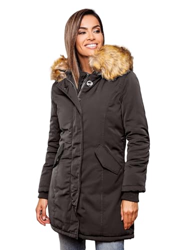 MARIKOO Damen Winter Jacke Parka Mantel Winterjacke warm gefüttert B362 [B362-Karmaa-Anthrazit-Gr.XS] von MARIKOO