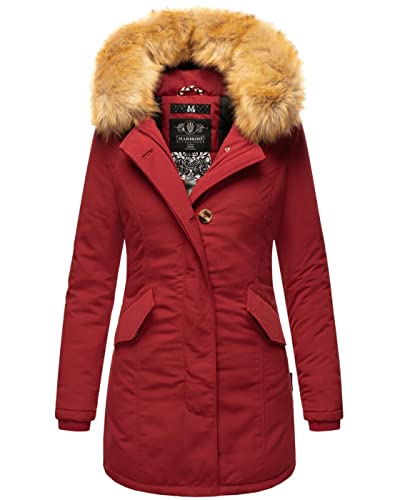 MARIKOO Damen Winter Jacke Parka Mantel Winterjacke warm gefüttert B362 [B362-Karmaa-Blood-Red-Gr.XS] von MARIKOO