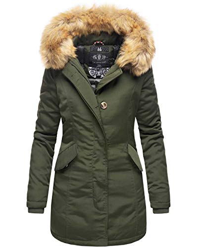 MARIKOO Damen Winter Jacke Parka Mantel Winterjacke warm gefüttert B362 [B362-Karmaa-Olive-Gr.M] von MARIKOO