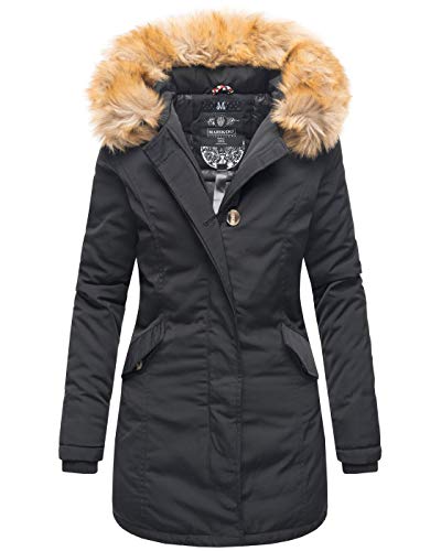 MARIKOO Damen Winter Jacke Parka Mantel Winterjacke warm gefüttert B362 [B362-Karmaa-Schwarz-Gr.L] von MARIKOO