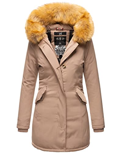 MARIKOO Damen Winter Jacke Parka Mantel Winterjacke warm gefüttert B362 [B362-Karmaa-Taupe-Gr.S] von MARIKOO