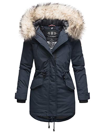 MARIKOO Damen Winter Jacke Parka Mantel Winterjacke warm gefüttert B814 [B814-Lady-Navy-Gr.M] von MARIKOO