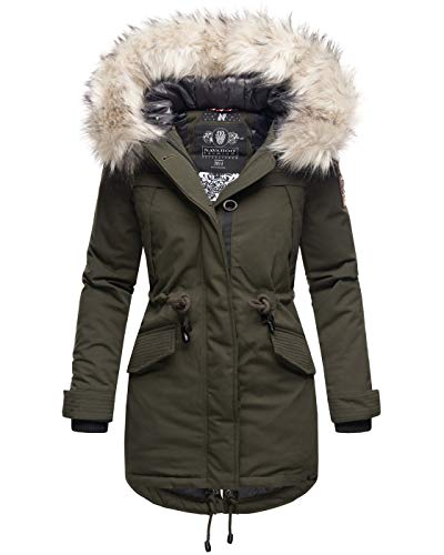 MARIKOO Damen Winter Jacke Parka Mantel Winterjacke warm gefüttert B814 [B814-Lady-Olive-Gr.S] von MARIKOO