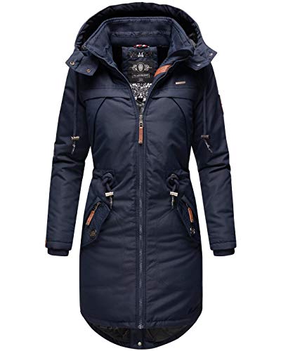 MARIKOO Damen Winter Jacke Parka Mantel Winterjacke warm gefüttert Kapuze B807 [B807-Kam-Navy-Gr.XL] von MARIKOO