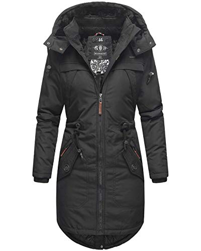 MARIKOO Damen Winter Jacke Parka Mantel Winterjacke warm gefüttert Kapuze B807 [B807-Kam-Schwarz-Gr.S] von MARIKOO