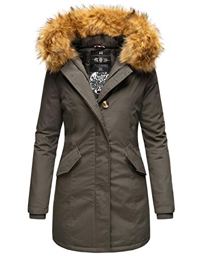 MARIKOO Damen Winter Jacke Parka Mantel Winterjacke warm gefüttert Kapuze B808 [B808-Ka-Pri-Anthrazit-Gr.L] von MARIKOO