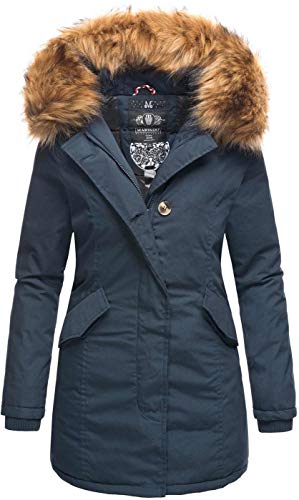 MARIKOO Damen Winter Jacke Parka Mantel Winterjacke warm gefüttert Kapuze B808 [B808-Ka-Pri-Navy-Gr.S] von MARIKOO