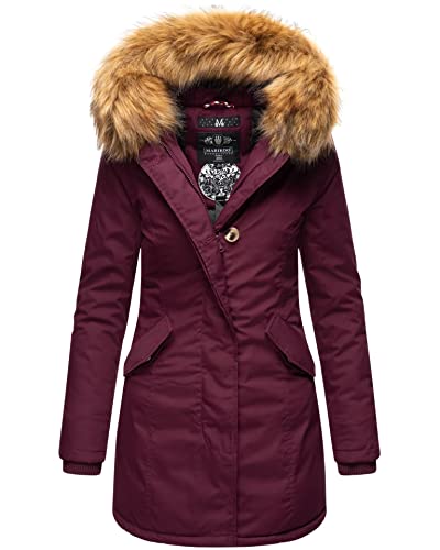 MARIKOO Damen Winter Jacke Parka Mantel Winterjacke warm gefüttert Kapuze B808 [B808-Ka-Pri-Weinrot-Gr.M] von MARIKOO