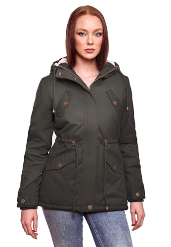 MARIKOO Damen Winter Jacke Parka Winterjacke Teddyfell gefüttert B376 (Gr. L/Gr. 40, Anthrazit) von MARIKOO