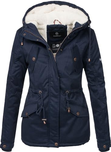 MARIKOO Damen Winter Jacke Parka Winterjacke Teddyfell gefüttert B376 [B376-Manolya-Blau-Gr.5XL] von MARIKOO
