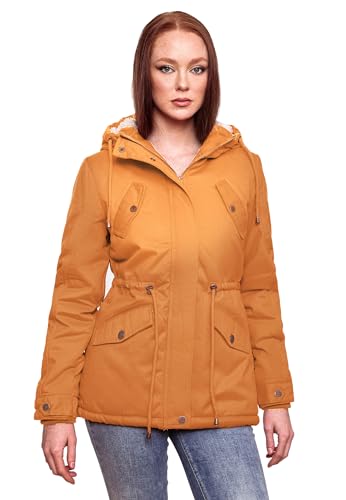 MARIKOO Damen Winter Jacke Parka Winterjacke Teddyfell gefüttert B376 [B376-Manolya-Cinnamon-Gr.L] von MARIKOO