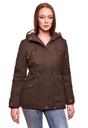 MARIKOO Damen Winter Jacke Parka Winterjacke Teddyfell gefüttert B376 [B376-Manolya-Dark-Choco-Gr.XS] von MARIKOO