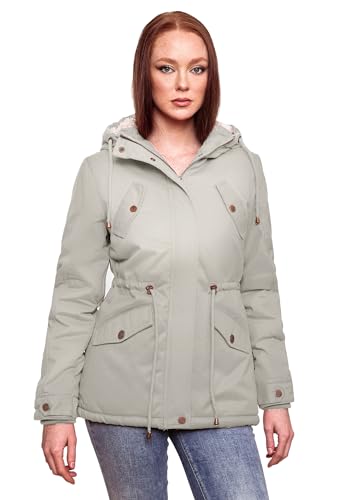 MARIKOO Damen Winter Jacke Parka Winterjacke Teddyfell gefüttert B376 [B376-Manolya-Grau-Gr.L] von MARIKOO