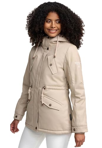 MARIKOO Damen Winter Jacke Parka Winterjacke Teddyfell gefüttert B376 [B376-Manolya-Li-Taupe-Gr.L] von MARIKOO