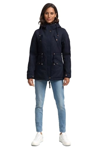 MARIKOO Damen Winter Jacke Parka Winterjacke Teddyfell gefüttert B376 [B376-Manolya-Navy-Schw-Gr.3XL] von MARIKOO
