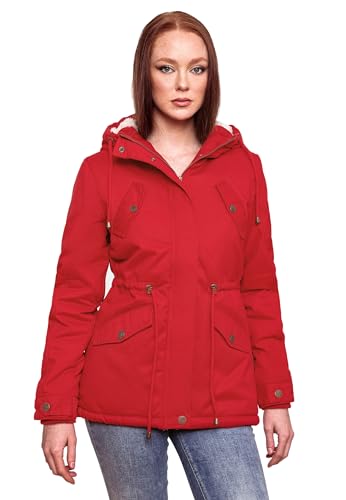 MARIKOO Damen Winter Jacke Parka Winterjacke Teddyfell gefüttert B376 [B376-Manolya-Rot-Gr.M] von MARIKOO