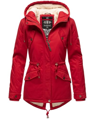 MARIKOO Damen Winter Jacke Parka Winterjacke Teddyfell gefüttert B376 [B376-Manolya-Rot-Gr.S] von MARIKOO
