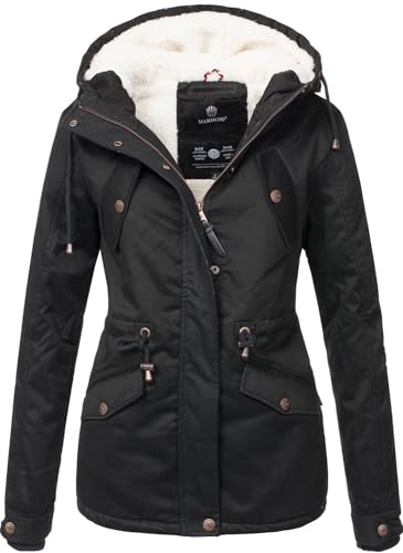 MARIKOO Damen Winter Jacke Parka Winterjacke Teddyfell gefüttert B376 [B376-Manolya-Schwarz-Gr.4XL] von MARIKOO