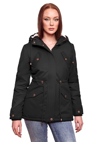 MARIKOO Damen Winter Jacke Parka Winterjacke Teddyfell gefüttert B376 [B376-Manolya-Schwarz-Gr.XXL] von MARIKOO