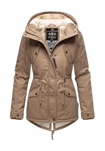 MARIKOO Damen Winter Jacke Parka Winterjacke Teddyfell gefüttert B376 [B376-Manolya-Taupe-Gr.XXL] von MARIKOO