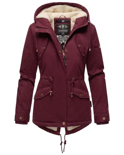 MARIKOO Damen Winter Jacke Parka Winterjacke Teddyfell gefüttert B376 [B376-Manolya-Weinrot-Gr.XXL] von MARIKOO