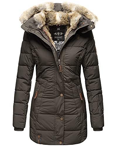 MARIKOO Damen Winter Jacke Stepp Parka Mantel Kunstfell warm gefüttert Nekoo XS-XXL (XS, Anthrazit in Lang) von MARIKOO