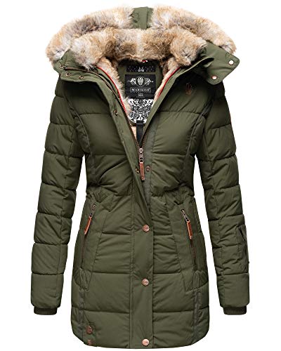 MARIKOO Damen Winter Jacke Stepp Parka Mantel Kunstfell warm gefüttert Nekoo XS-XXL (XS, Olive in Lang) von MARIKOO