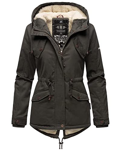 MARIKOO Damen Winter Jacke Stepp Parka Mantel Teddyfell warm gefüttert Manolya XS-XXL (DE/NL/SE/PL, Alphanumerisch, S, Regular, Regular, Anthrazit) von MARIKOO