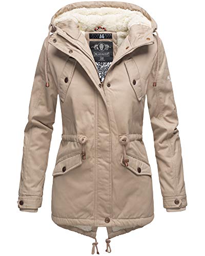 MARIKOO Damen Winter Jacke Stepp Parka Mantel Teddyfell warm gefüttert Manolya XS-XXL (M, Taupe) von MARIKOO