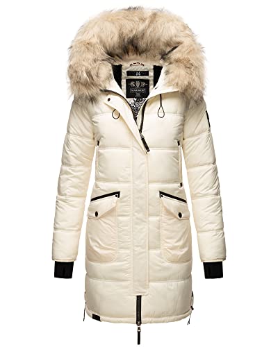 MARIKOO Damen Winter Jacke Stepp Parka Mantel Winterjacke warm gefüttert Kunstpelz CHASKAA XS-XXXL (DE/NL/SE/PL, Alphanumerisch, L, Regular, Regular, Weiß) von MARIKOO