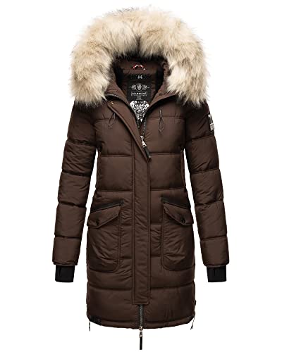 MARIKOO Damen Winter Jacke Stepp Parka Mantel Winterjacke warm gefüttert Kunstpelz CHASKAA XS-XXXL (Schoko, L) von MARIKOO