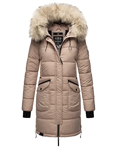 MARIKOO Damen Winter Jacke Stepp Parka Mantel Winterjacke warm gefüttert Kunstpelz CHASKAA XS-XXXL (Taupe, L) von MARIKOO